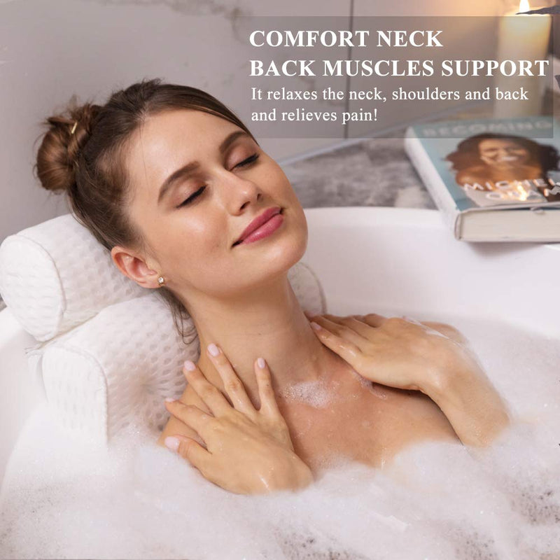 [Australia] - Bathtub Pillow Spa Bath Cushion Head,Neck,Shoulder and Back Support Rest with 7 Non-Slip Strong Suction Cups 