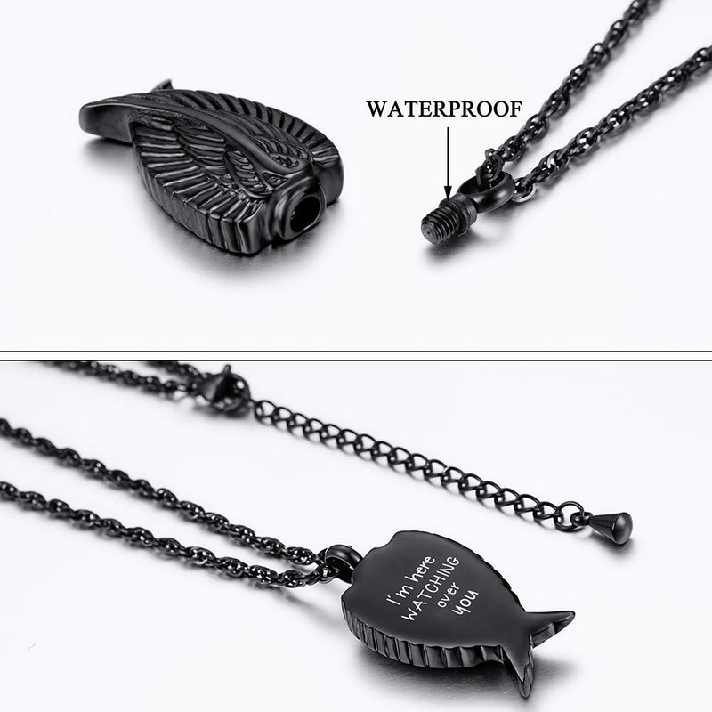 [Australia] - Dletay Angel Wing Cremation Necklace for Ashes Stainless Steel Urn Pendant Ashes Holder Memorial Jewelry-I’m Here Watching Over You Black 