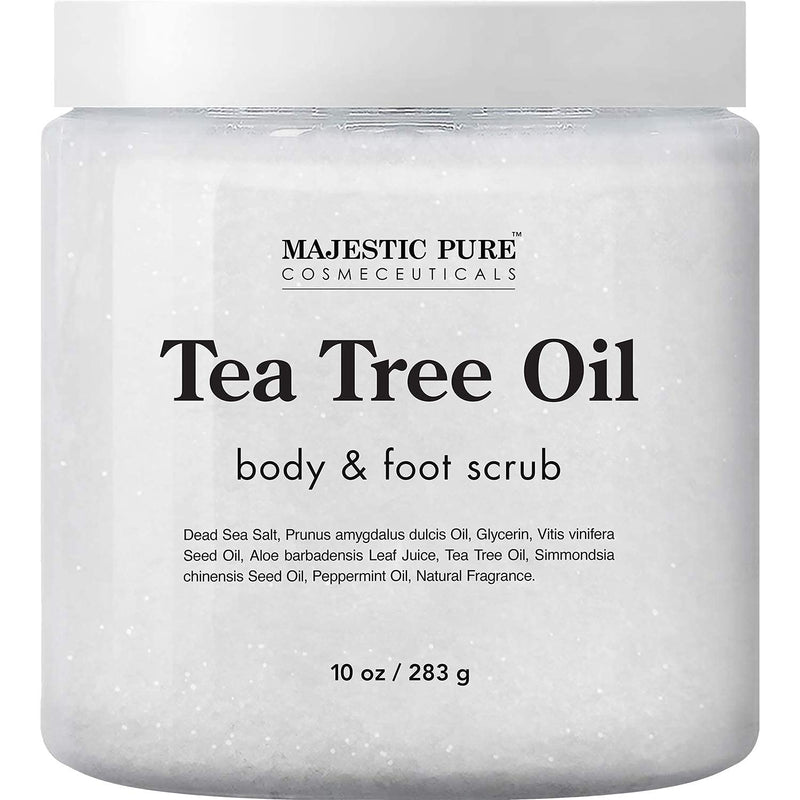 [Australia] - MAJESTIC PURE Tea Tree Oil Body and Foot Scrub - Natural Best Exfoliating Skin Cleanser - Helps with Acne, Callus, Corns, Athletes foot, Jock itch, Dry and Dead Skin - Promotes Healthy Foot -10 oz 