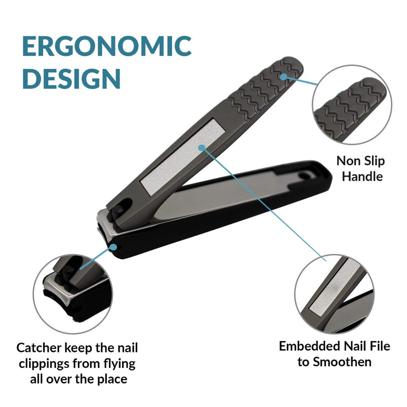 [Australia] - Nail Clippers Set - Professional Stainless Steel Fingernail & Toenail Clippers with Nail Catcher - Curved Edge Design & Rust Proof Nail Cutter for Thick Nails 