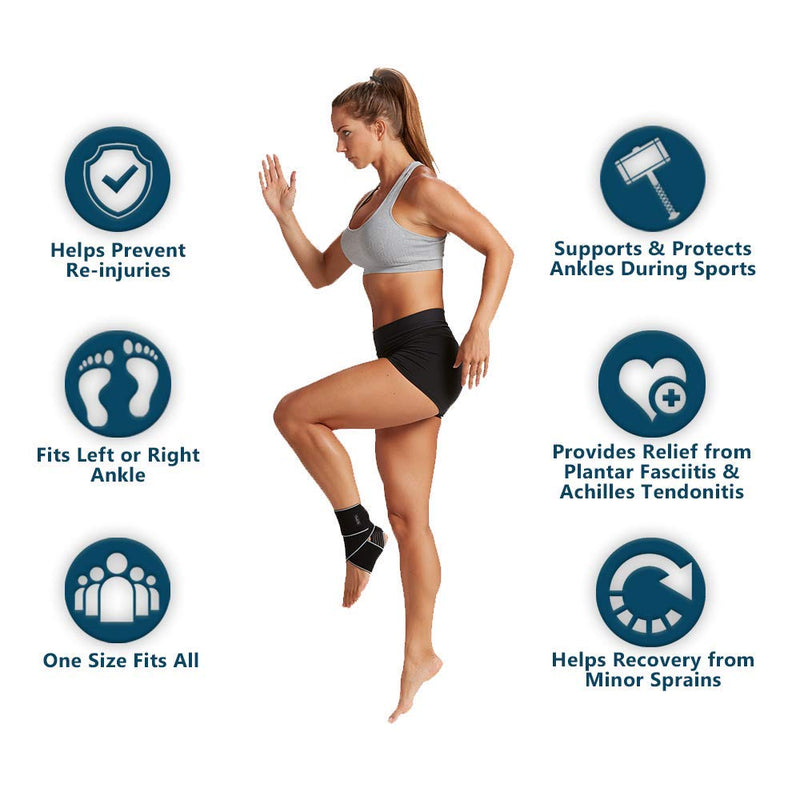 [Australia] - ComfiLife Ankle Brace for Men & Women – Adjustable Compression Ankle Support Wrap – Perfect Ankle Sleeve for Plantar Fasciitis, Achilles Tendon, Minor Sprains, Sports – Breathable, One Size Fits All Standard Black 