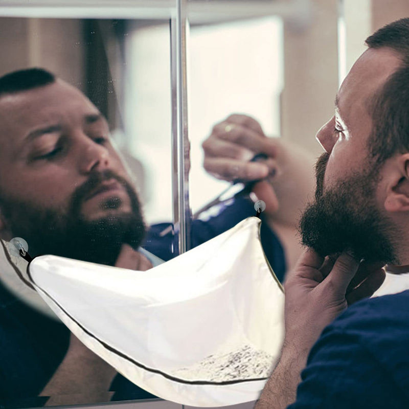[Australia] - 1 White Beard Apron, 1 Black Styling Comb and 2 Hooks, Beard Grooming Kit, Men's Unique Gift Father Husband Grooming and Trimming Beard Apron 
