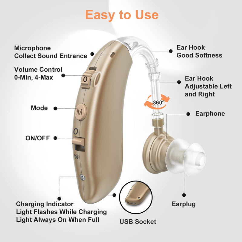 [Australia] - Hearing Aids for Seniors, Rechargeable with Noise Cancelling, Nano Hearing Aids,Digital Hearing Amplifier for Hearing Loss, Invisible Hearing Aid,Ear Sound Amplifier,Hearing Devices Assist Brown 