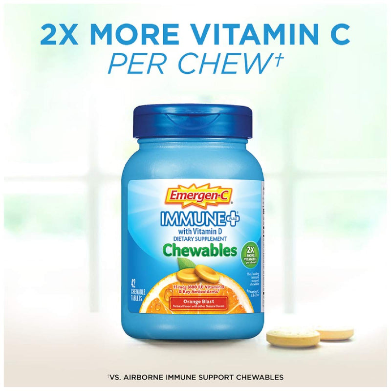 [Australia] - Emergen-C Immune+ Chewables 1000mg Vitamin C with Vitamin D Tablet, Immune Support Dietary Supplement for Immunity, Orange Blast Flavor - 42 Count 42 Count (Pack of 1) 