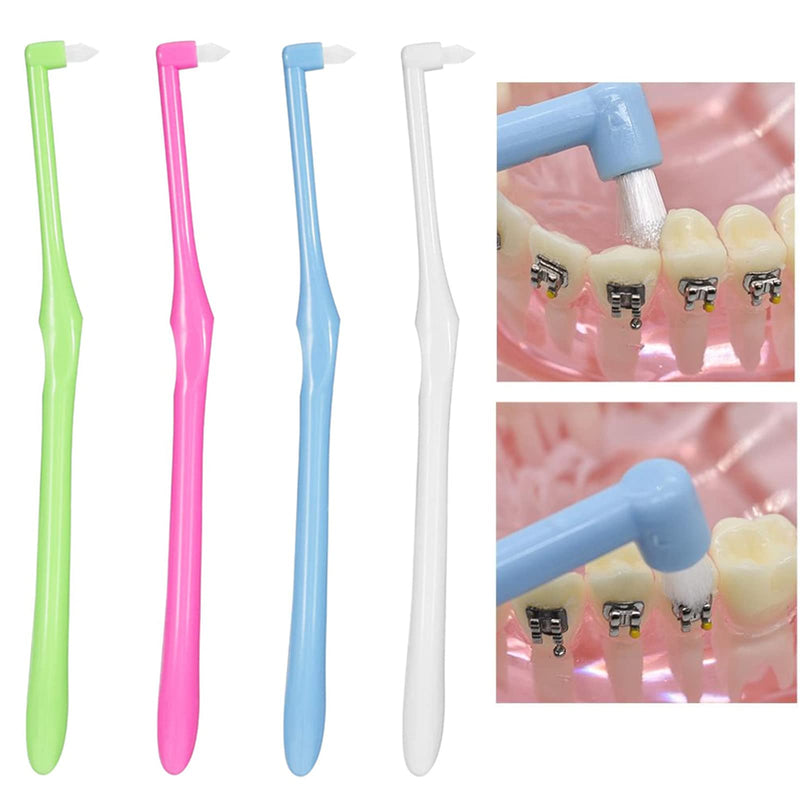 [Australia] - Rnitle Tuft Toothbrush[4 Pack],Tufted Brush,Tuft Tapered, Small Soft Single Tuft Brace Toothbrush Kit for Orthodontic Braces Bridges Line and Detail Cleaning 4pack 