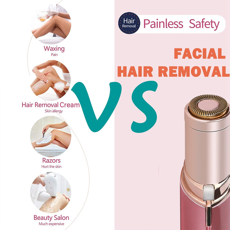 [Australia] - Facial Hair Removal for Women, Painless Face Hair Shaver Electric Hair Remover Mini Face Hair Trimmer USB Rechargeable Body Razor for Face/Cheek/Lips/Peach Fuzz/Chin with Clean Brush & Storage Bag 