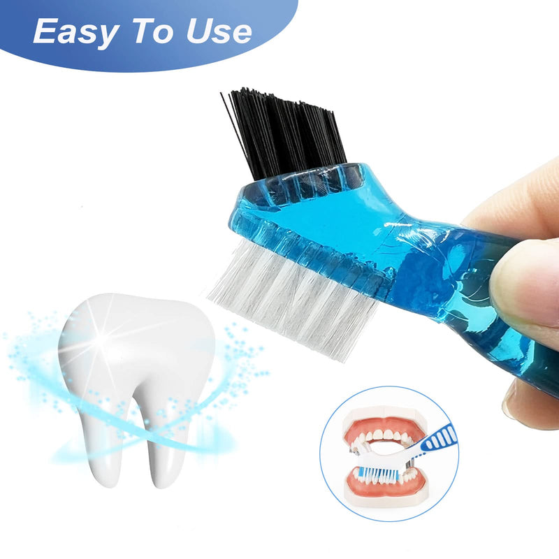 [Australia] - 4 Pieces Mini Denture Cleaning Brush Set with Multi-Layered Bristles, Portable Denture Double Sided Brush for False Teeth Cleaning, 4 Color 