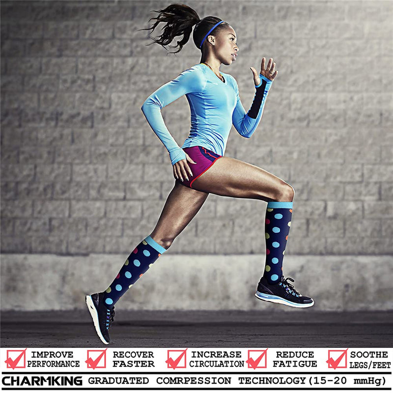 [Australia] - CHARMKING Compression Socks for Women & Men (6 Pairs) 15-20 mmHg is Best for Athletics, Running, Flight Travel, Support Large-X-Large 02 Black/White/Black/Blue/White/Blue 