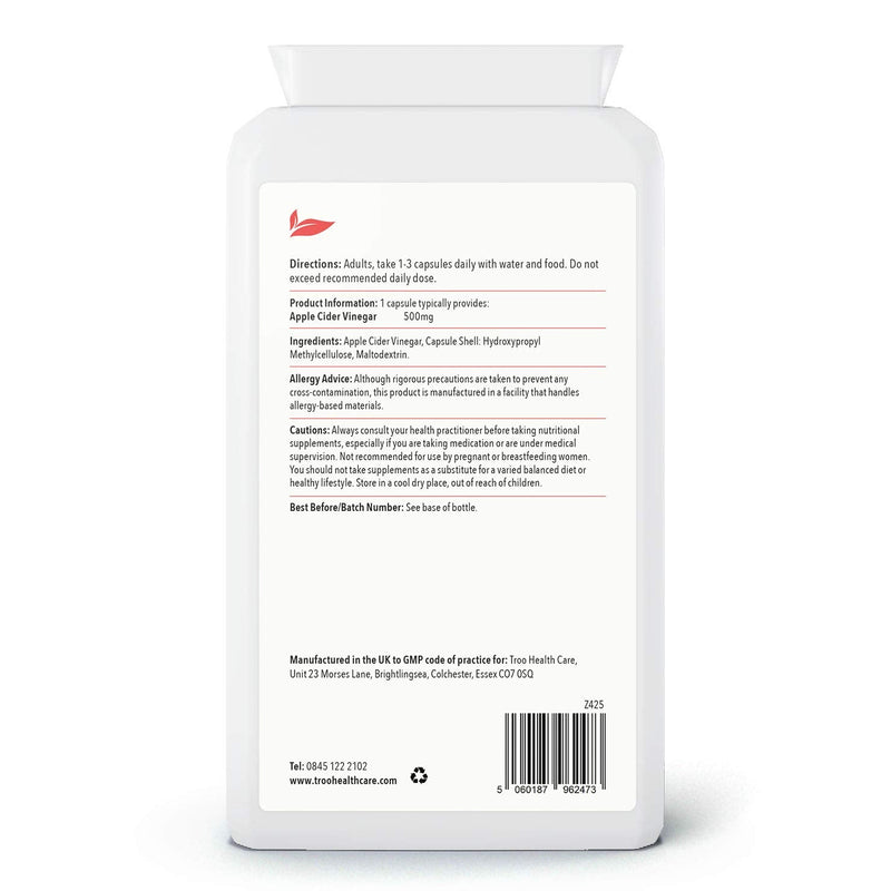 [Australia] - Apple Cider Vinegar Supplement (500mg) - 120 Capsules | UK Manufactured to GMP Standards 