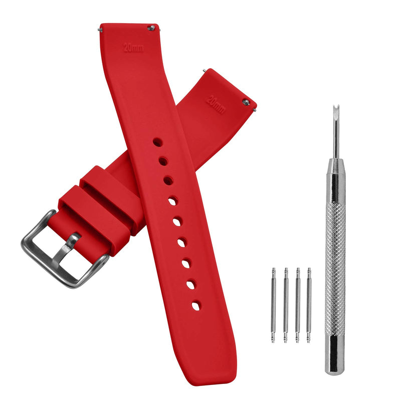 [Australia] - BISONSTRAP Silicone Watch Strap 18mm 20mm 22mm 24mm, Quick Release Rubber Replacement Band for Men Women Bracelet Red 