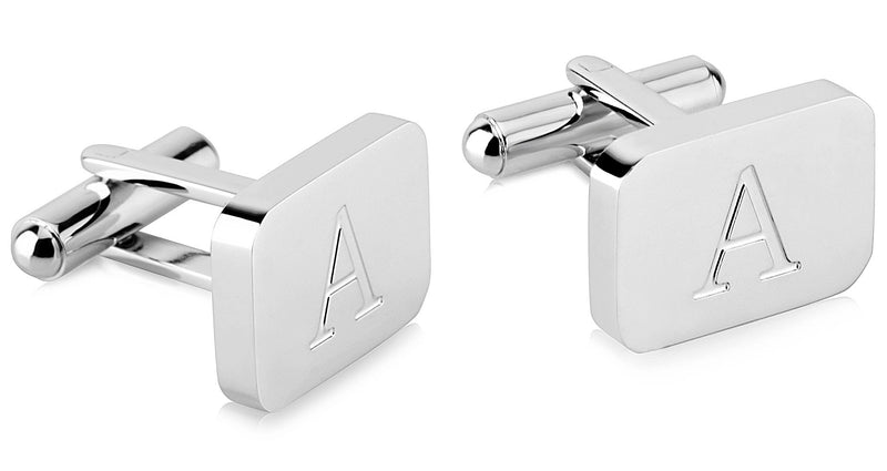[Australia] - 18K White-Gold Plated Initial Engraved Stainless Steel Men’s Cufflinks With Gift Box -Personalized Alphabet Letter’s A-Z By Lux & Pair A- White Gold 