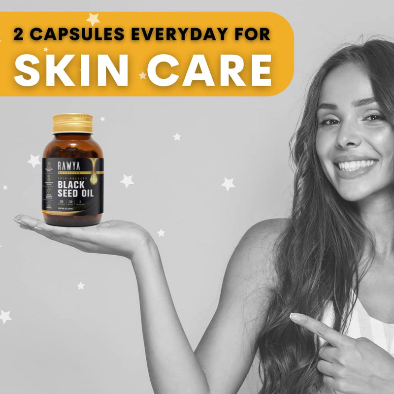 [Australia] - Black Seed Oil - 120 Softgel Capsules, RAWYA, Premium Cold-Pressed Nigella Sativa, Pure Black Cumin Seed Oil - 500mg Each, Supports Immune System, Joints, Hair Growth & Skin, Halal 