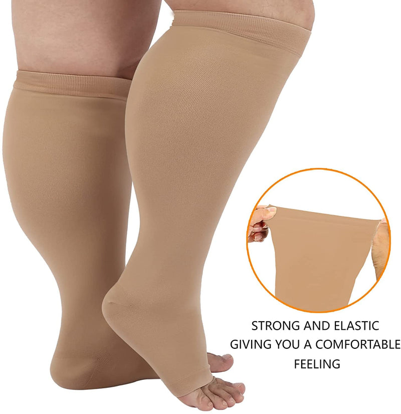 [Australia] - Compression Socks for Men Women,Flight Socks For Women Men,Plus Size Compression Socks Wide Calf,Running Socks,Medical Support Compression Stocking For Varicose Veins.Open Toe Compression Flight Sock Beige XL Plus 