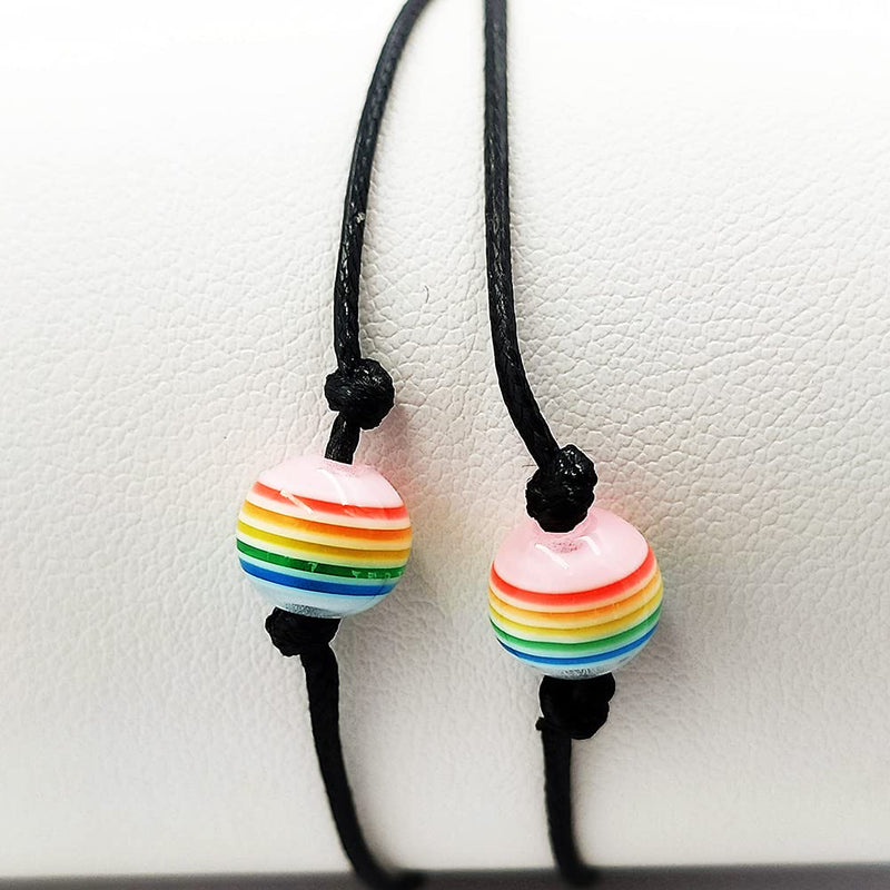 [Australia] - nylry 2 Pcs Rainbow LGBTQ Bracelet for Lesbian & Gay Pride LGBT Beaded String Couple Bracelets Handmade Adjustable Engagement Wristband for Women Men Jewelry A 