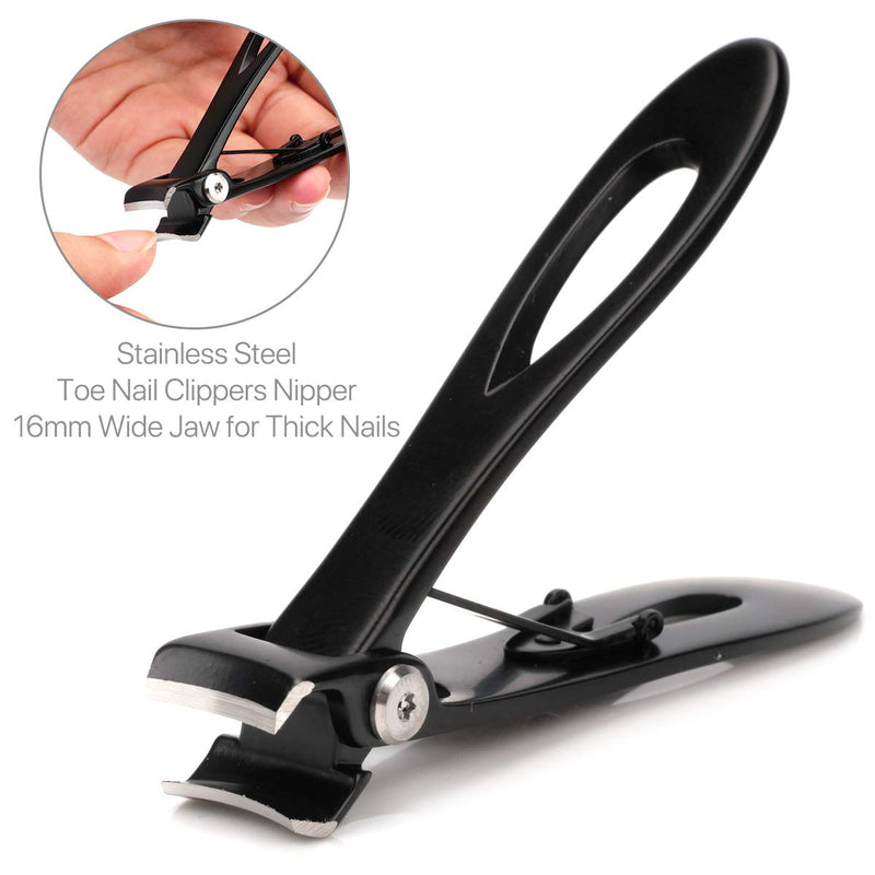 [Australia] - Nail Clippers 16mm Wide Large Jaw Opening For Thick Nail Stainless Steel Black Fingernail and Toenail Nipper Cutter Podiatry Trimmer Pedicure Manicure Kit 
