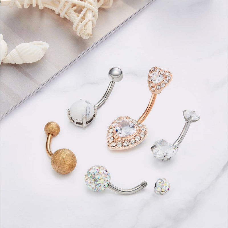 [Australia] - Ldurian 14g Belly Button Rings Surgical Steel CZ Navel Ring Barbell for Women Girls Body Piercing Jewelry Rose Gold Silver Style - A 