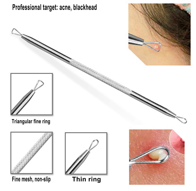 [Australia] - JPNK 6 PCS Blackhead Remover Comedones Extractor Acne Removal Kit for Blemish, Whitehead Popping, Zit Removing for Nose Face Tools with a Leather bag(Silver) Silver 