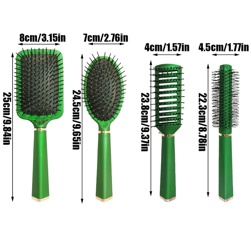 [Australia] - 4 Pcs Hair Brush Set,Anti Static Massage Oval Comb,Detangling Brush Round Hair Brush Vent Hair Brush ,Professional Styling Hair Brush for Men Women Pearlescent Green 