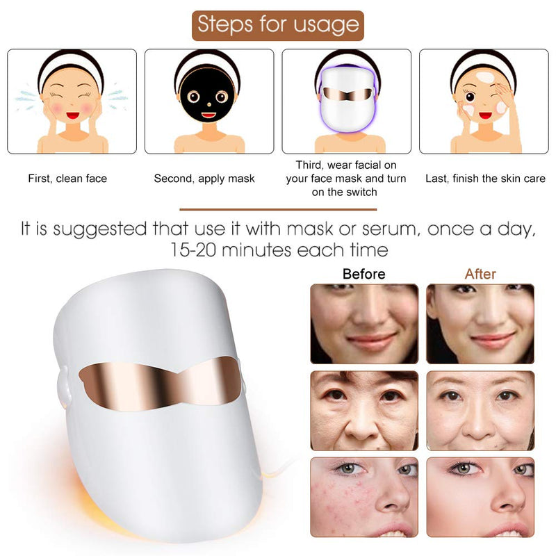 [Australia] - Yofuly USB LED Face Light Therapy Mask, 3 Colours Red, Blue and Orange Skin Wrinkle Face Skin Care for Salon Home Use 