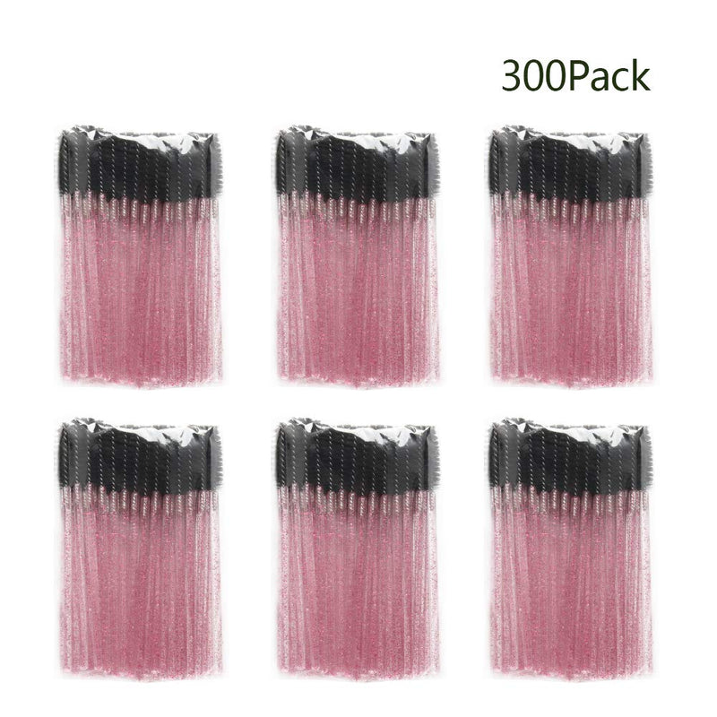 [Australia] - 300 Pack Mascara Wands Disposable Eye Lash Brushes for Eyelash Extensions Tool Makeup Applicator Kit, Crystal Rose/Black Crystal Rose-Black 