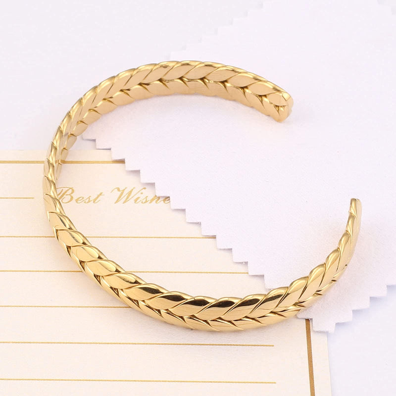 [Australia] - nobrand Cuff Bracelet for Men Women, 18K Gold Plated Wheat Style Couples Love Bracelets, Weave Braided Twisted Open Cuff Bangle Jewelry Golden 