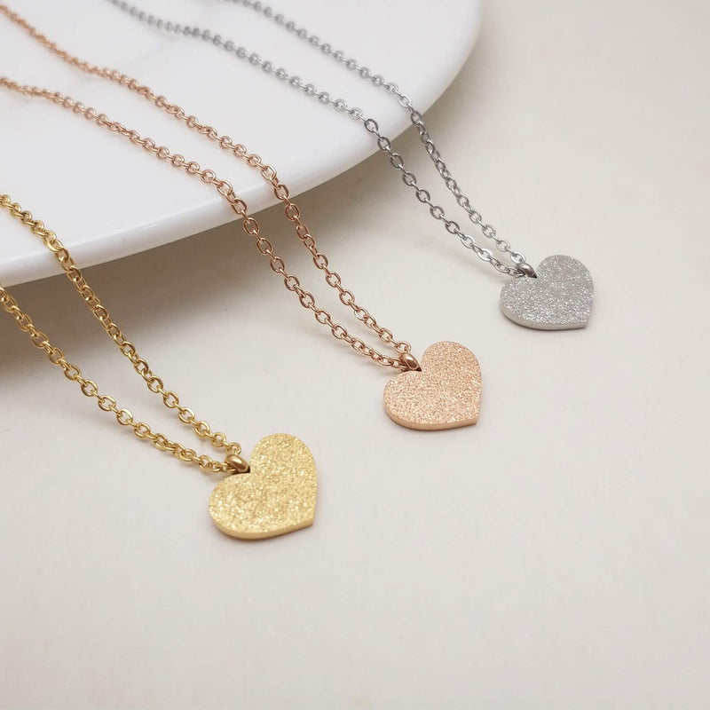 [Australia] - Glimmerst 18K Gold Plated Stainless Steel Heart Pendant Necklace Unique Frosted Surface Heart Necklace Simple Cubic Zirconia Heart Necklace for Women Girls Frosting Heart Gold 