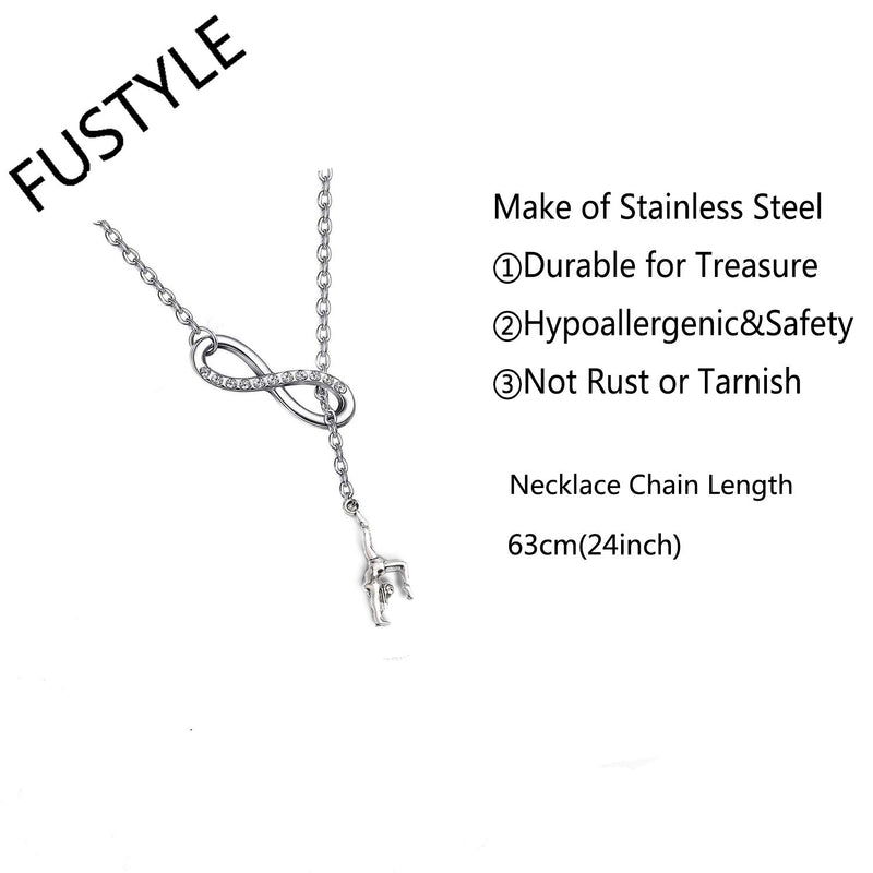 [Australia] - FUSTMW Gymnast Gift Gymnastics Y Necklace Infinity Love Charm Gymnast Jewelry Gymnastics Class Gift for Women Girls silver 