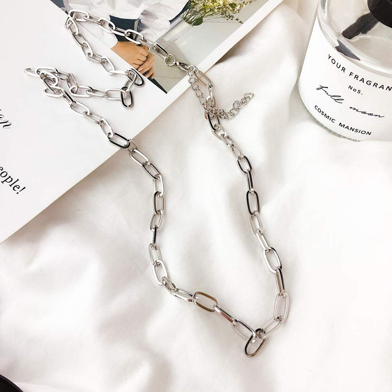 [Australia] - 7th Moon Lock Pendant Necklace Statement Long Chain Punk Multilayer Choker Necklace for Women Girls (Punk Layered Silver) 