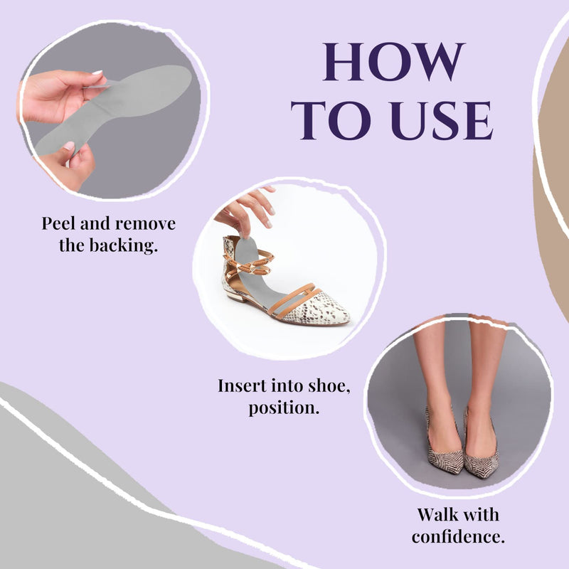 [Australia] - Accents Inserts - Shoe Inserts, Absorbent Shoe Insoles for Sweat and Odor, Ultra Thin Replaceable Barefoot Liners for Womens Shoes, Size 8-9, Slate Gray, 4 Pairs 