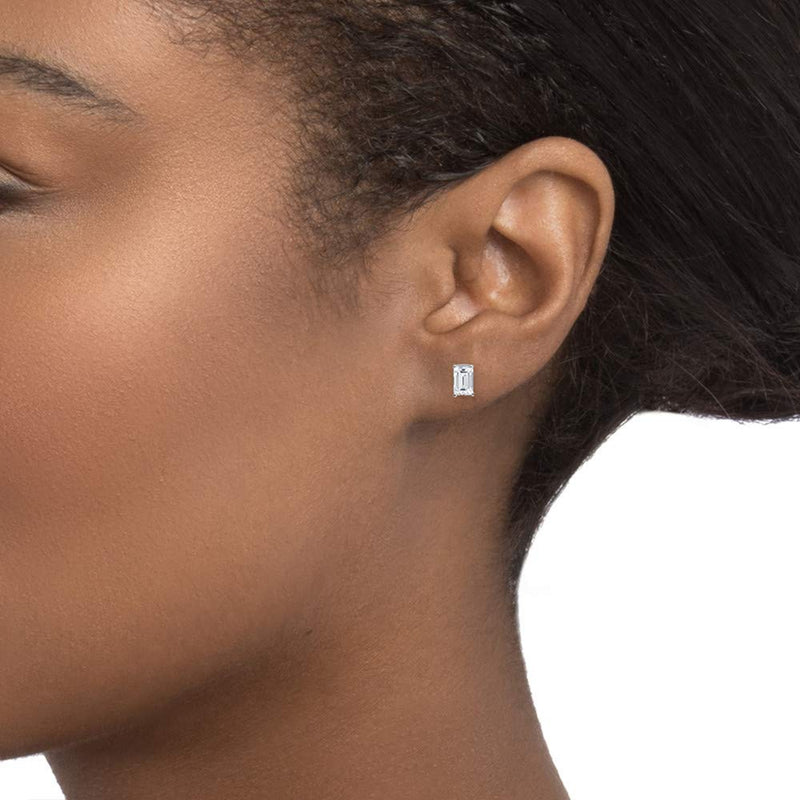[Australia] - EAMTI 1 Carat 925 Sterling Silver Cubic Zirconia Stud Earrings for Women CZ Stud Small Cute Earrings Hypoallergenic 1ct-emerald cut 