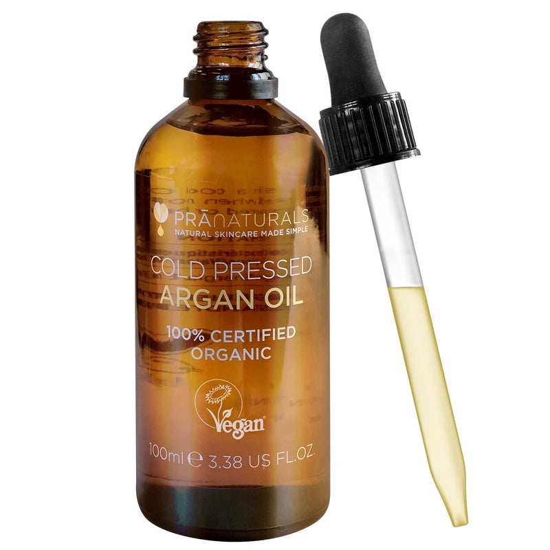 [Australia] - PraNaturals 100% Organic Moroccan Pure Natural Argan Oil for Face & Body 100ml – Rich in Vitamin E for Healthy Skin, Hair & Nails – No Parabens or SLS – Vegan, Cruelty-Free 