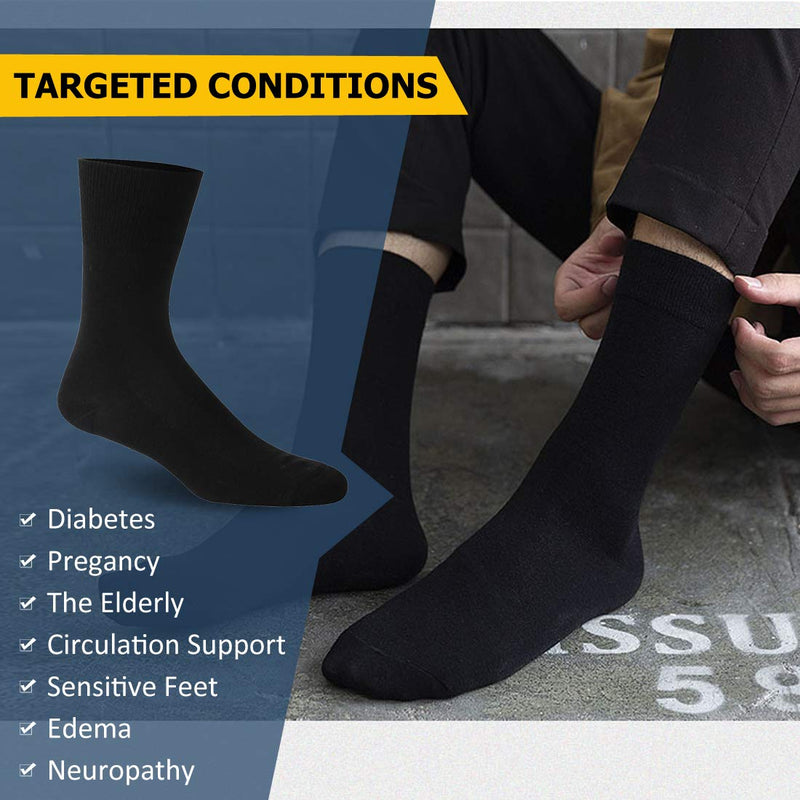 [Australia] - Facool Diabetic Socks for Men Women, Dress Cushioned Crew Cotton Socks with Non-Binding,Loose Top,Seamless Toe 6 Pairs Multicolor(2 X Black+2 X Grey+2 X Navy Blue) X-Large 