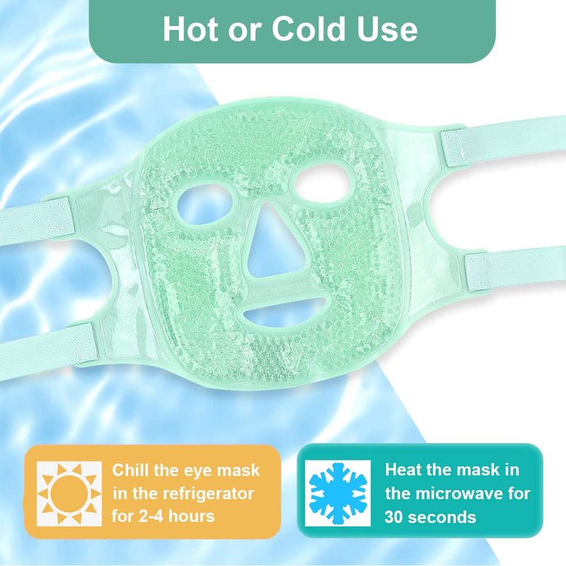 [Australia] - NEWGO Cooling Eye Mask Hot & Cold Therapy Gel Beads Face Cold Mask for Migraine Relief, Puffy Eyes, Sinus Pain, Acne, Headaches, Spa, Face Puffiness Green 