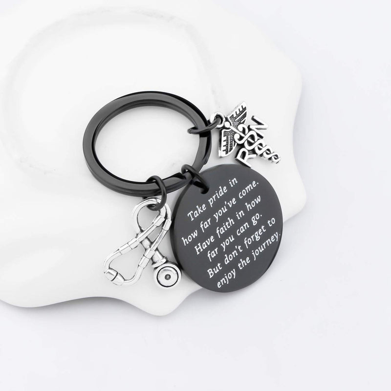 [Australia] - FUSTMW RN Nurse Keychain Gift RN Graduate Gifts Registered Nurse Gifts Medical Jewelry RN Charm Take Pride in How Far You Have Come Nurse Inspirational Gifts … Black 