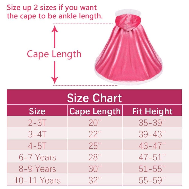 [Australia] - Girls Dress Up Hodded Cape Toddler Costume for Princess Cloaks 2-3T Pink 