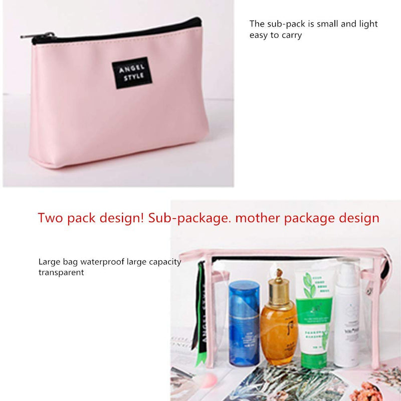 [Australia] - SiyuXinyi Multi-function two-piece waterproof cosmetic bag (mother bag +Exquisite packet) - cosmetic storage bag with zipper closure, water-resistant transparent solid reinforced PVC plastic(Pink) 