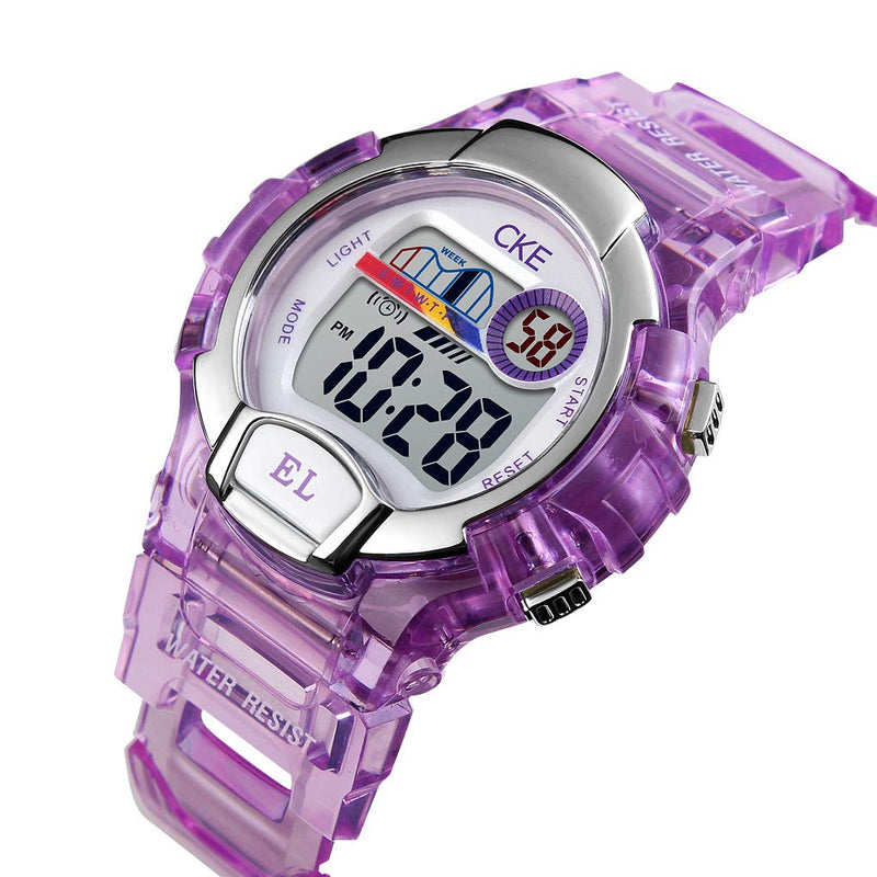 [Australia] - Kids Watch for Boys Girls, Digital Sports Watches for Child with Waterproof Colorful EL Light Stopwatch Alarm Purple 