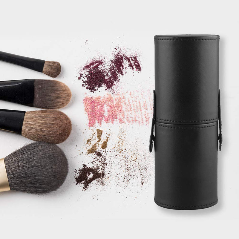 [Australia] - Large Makeup Brush Holder Leather Travel Portable Brushes Storage Case (Black) Black 