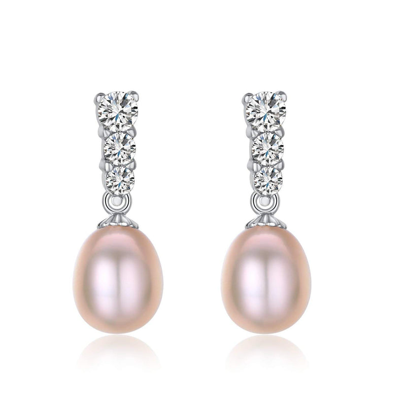 [Australia] - Water Drop Pearl Stud Earrings & Silver Chain Pendant Set| Good Quality Natural, Flawless Freshwater Pearl & 925 Sterling Silver| The Most Unique Fashion Jewelry Set (2 | Pink Pearls) 2 | Pink Pearls 