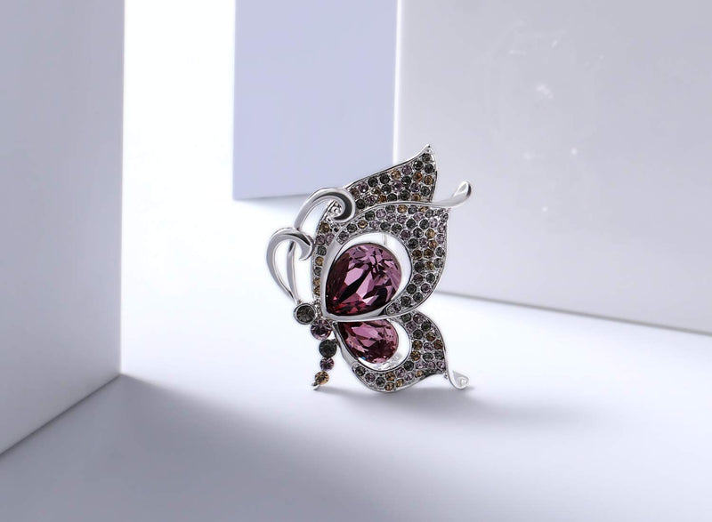 [Australia] - PLATO H Butterfly Pins Brooch Crystals from Swarovski for Women with Exquisite Unique Gift Box Dainty Jewelry Anniversary Unique Gift for Mother's Day Cute pink 