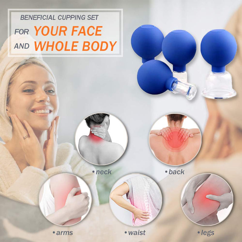 [Australia] - 4 PCS Glass Facial Cupping Set | Silicone Vacuum Suction | Cupping Massage Therapy | A Kit For Anti Cellulite, Anti Wrinkle and Instantly Ageless Skin | For Eyes, Face and Body 