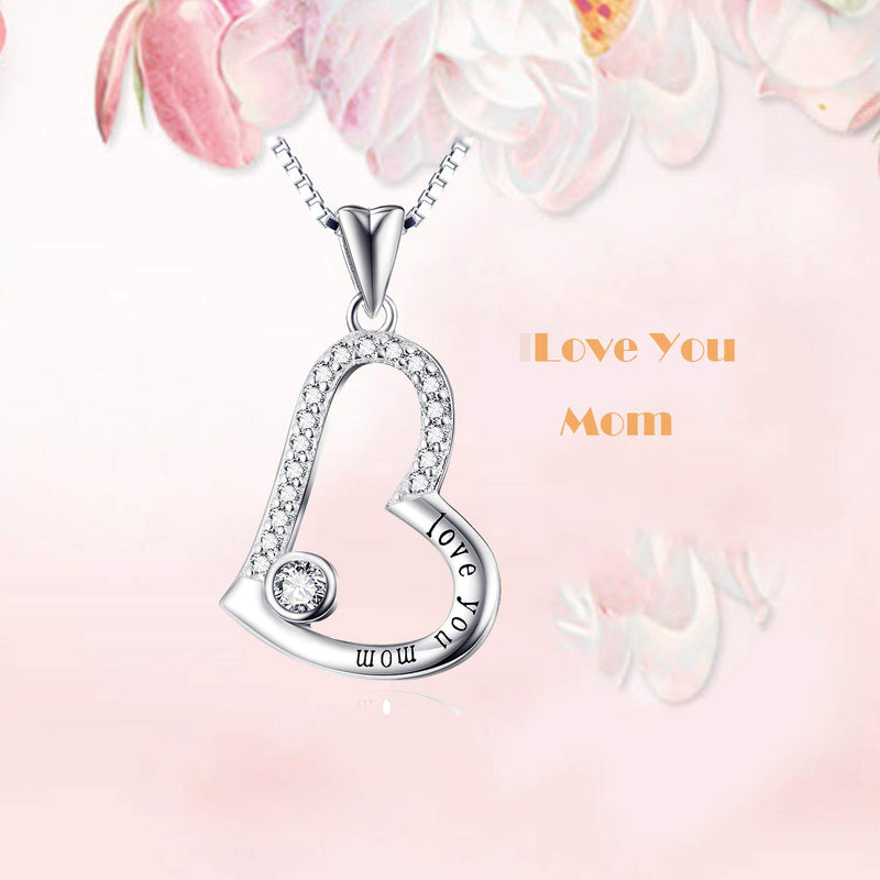 [Australia] - YFN Sterling Silver Love You Mom Love Heart Pendant Necklace 18" 