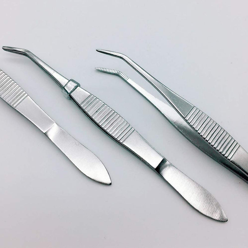 [Australia] - 2 PCS 4 Inch Professional Stainless Steel Dental Straight Forceps and Curved Tip Tweezers Multifunction Eyebrow Cosmetic Tools DIY Accessories Extractor Clamp 