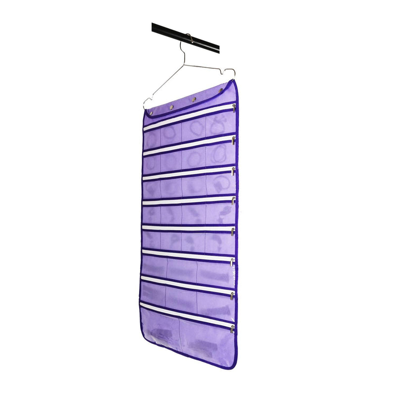 [Australia] - ANIZER Dual Sided Hanging Jewelry Organizer with Hanger for Closet Necklace Earrings Bracelet Ring Travel Holder (56 Zippered Clear Pockets Purple) 56 Zippered Clear Pockets Purple 