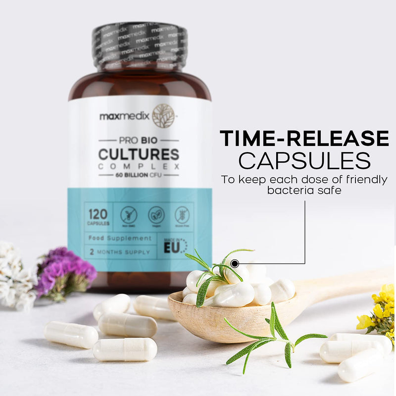 [Australia] - Bio Cultures Complex 60 Billion CFU, 20 Active Strain 120 Vegan Capsules (2 Months Supply) - Live Friendly Bacteria Gut Health Supplement for Men & Women -Lactobacillus Gasseri, Reuteri & Acidophilus 