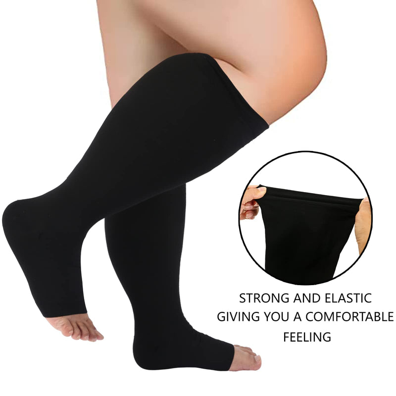 [Australia] - Plus Size Compression Socks Wide Calf Compression Socks for Women Men Medias de Compresion para Mujer Circulation Support 20-30 mmHg Knee High Medical Pro Toeless Open Toe Compression Socks Women Men Black 4X-Large 
