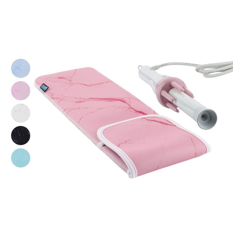 [Australia] - Heat Resistant Neoprene Curling Iron Holder Cover Bag Flat Iron Curling Wand Travel Case Pouch 15 x 5 Inches , Pink Marble Pattern 