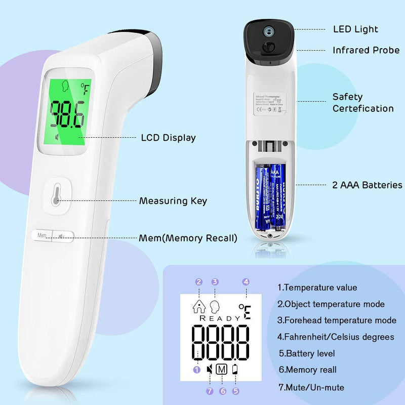 [Australia] - Forehead Thermometer, Baby and Adults Thermometer with Fever Alarm, LCD Display and Memory Function, Ideal for Whole Family (White) White 