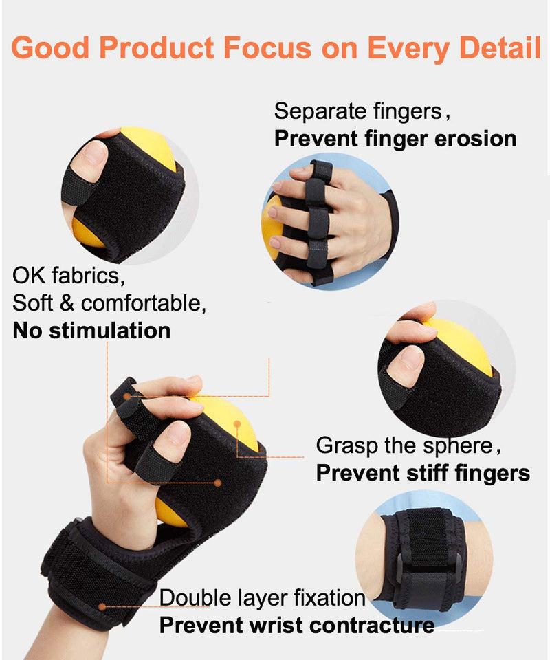 [Australia] - Anti-Spasticity Ball Splint, 2 in 1 Hand Splint for Stroke Hemiplegia Rehabilitation Finger Training Equipment Finger Wrist Hand Orthosis with Ball 1 Count (Pack of 1) 