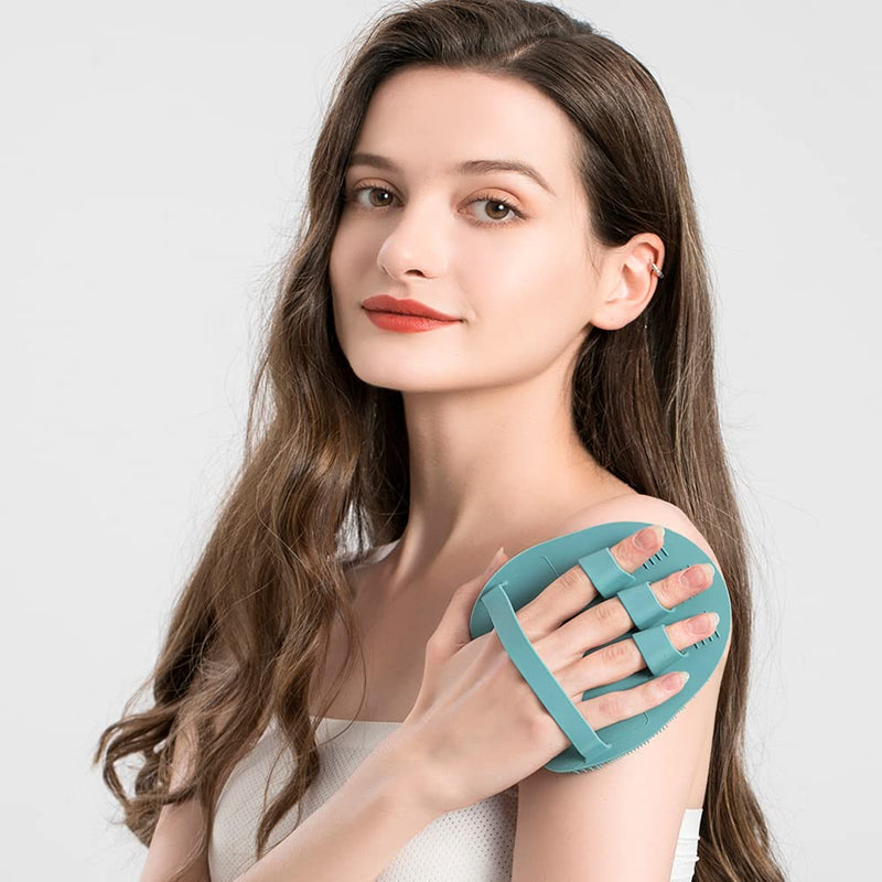 [Australia] - 1 Pack Soft Silicone Shower Brush Body Wash Bath Exfoliating Skin Massage Scrubber, Dry Skin Brushing Glove Loofah, Fit for Sensitive and All Kinds of Skin(Eucalyptus Green) #1 GREEN 